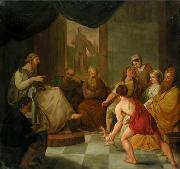 unknow artist Diogenes brings a plucked chicken to Plato painting